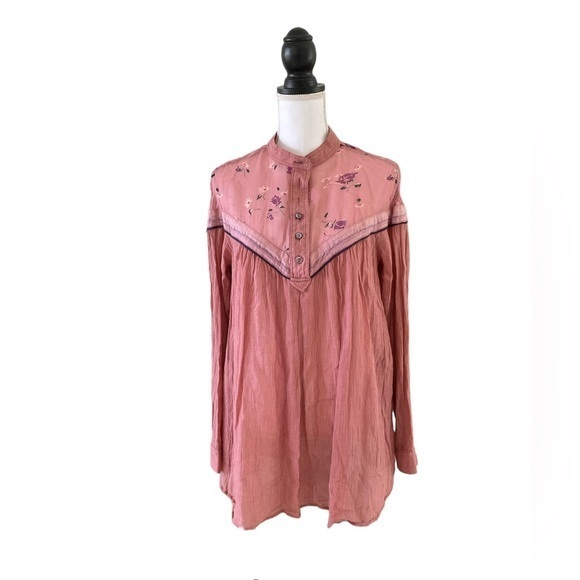 Free People Pink Pinstripe Oversized Tunic Blouse size S - Picture 2 of 8